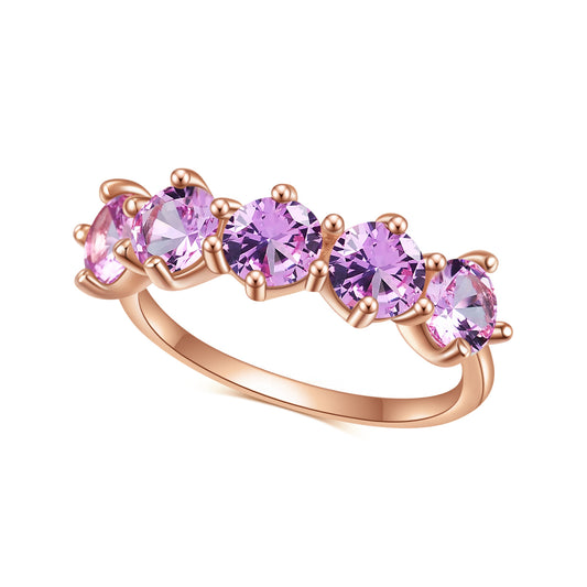 S925Sterling Silver Inlaid Pink Corundum Ring Set High-end Fashionable Light Luxury Gemstone Rose Gold Ring