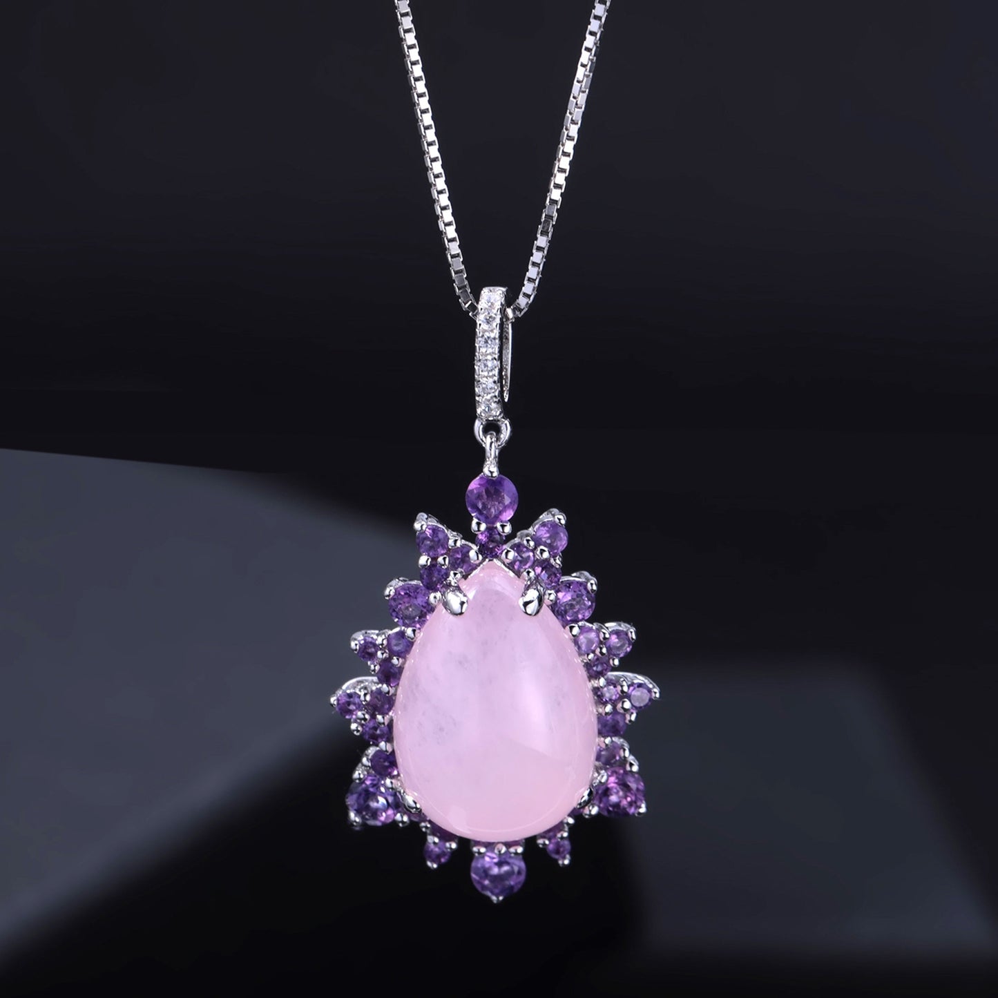 Luxurious Natural Gemstone Pink Agate Necklace Pendant Elegant Series with a Sense of Sophistication925Silver Inlaid Gemstone Pendant