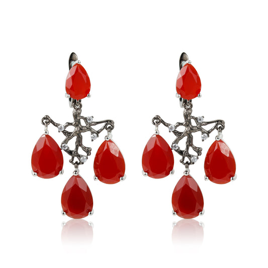 Natural Agate Tea Crystal Earrings S925Sterling Silver Earrings New High-end Luxurious Gemstone Ear Jewelry Wholesale