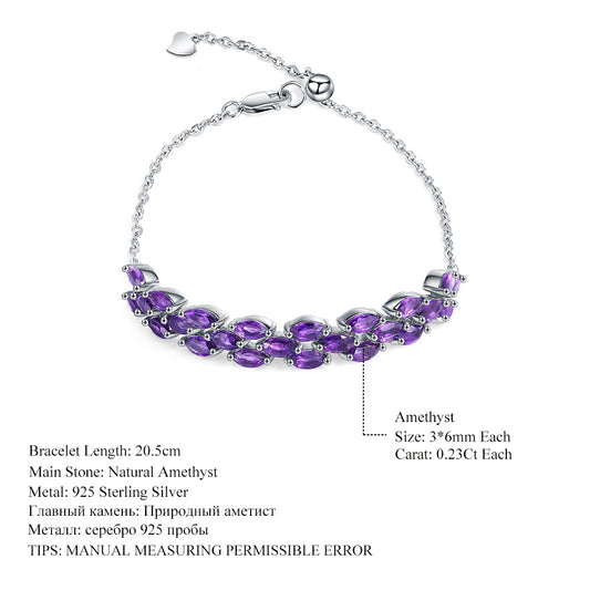 Design Sense Natural Amethyst Bracelet Style Princess Temperament s925Silver Inlaid Natural Gemstone Bracelet