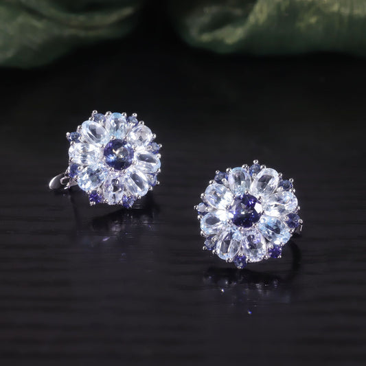 Sweet Flower Gemstone Earrings New Exquisite Workmanship s925Sterling Silver Inlaid Natural Topaz Stud Earrings ins Wind