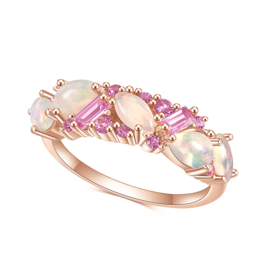 S925Sterling Silver Inlaid Natural African Opal Ring High-end Luxury Colorful Gemstone Rose Gold Ring