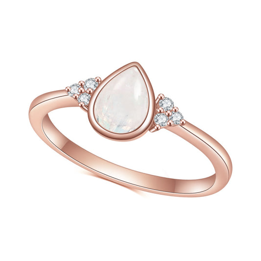 S925Sterling Silver Inlaid Natural Moonstone Ring Fashionable Light Luxury High-end Rose Gold Gemstone Ring