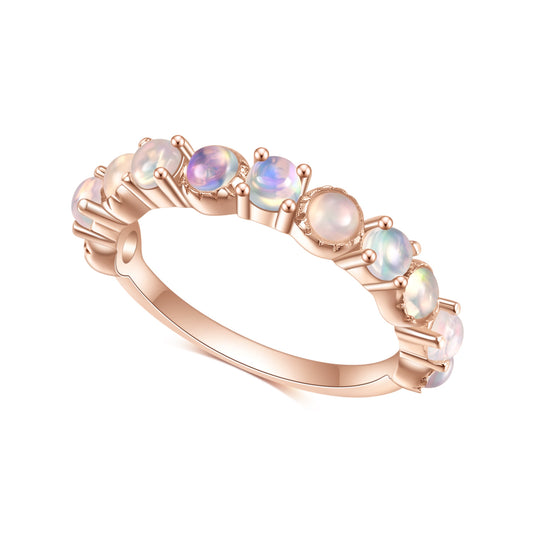 S925Sterling Silver Inlaid Natural Opal Ring Set Light Luxury Fashionable Personality Elegant Simple Rose Gold Gemstone Ring