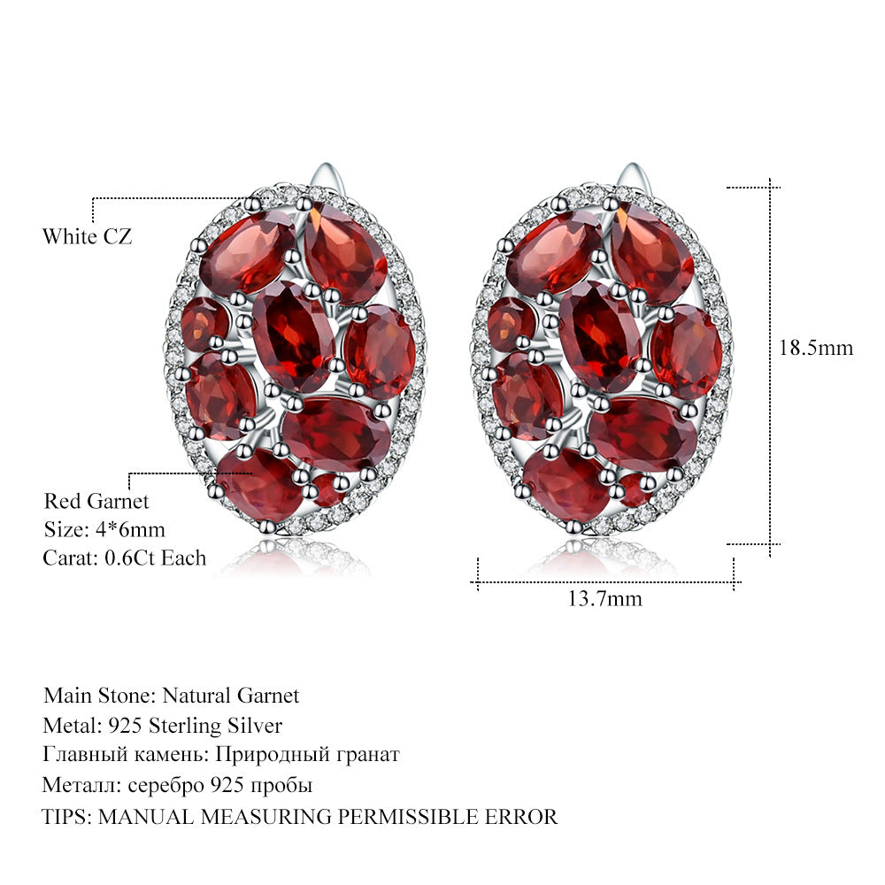 Natural Stone Earrings Vintage Personality Design Sense Garnet Gemstone s925Silver Crystal Earrings