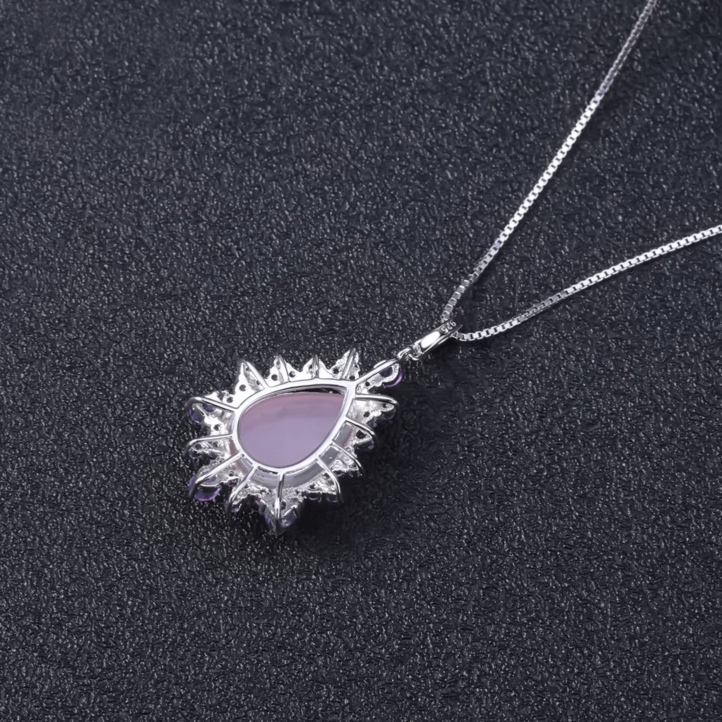 Luxurious Natural Gemstone Pink Agate Necklace Pendant Elegant Series with a Sense of Sophistication925Silver Inlaid Gemstone Pendant
