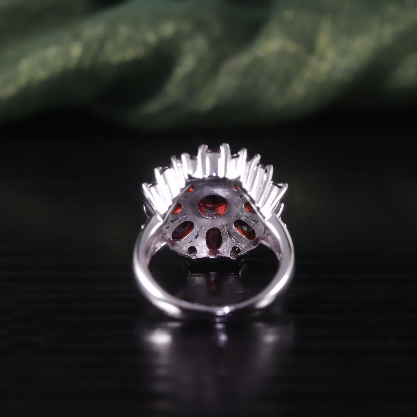 Exaggerated Luxurious Ring s925Sterling Silver Topaz Gemstone Ring Natural Garnet Ring Flower