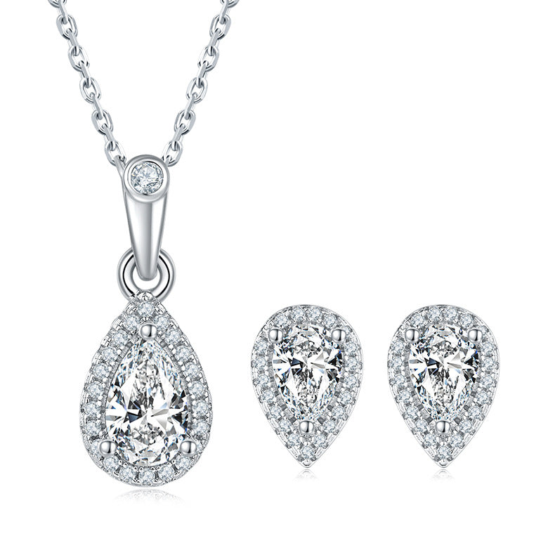 Classic Water Drop Pear-Shaped Earrings Necklace s925Sterling Silver Inlaid1Carat Moissanite Jewelry Set