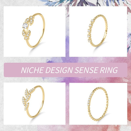 ins Wind s925Silver Inlaid Moissanite Ring Niche Design Sense Golden Dawn Series Small Ring Japanese and Korean