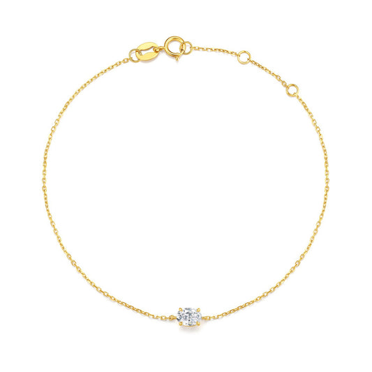 Japanese and Korean Style Simple18k Gold Inlaid Cultivated Diamond Bracelet for Women0.3Carat Oval Diamond Gold Bracelet Export