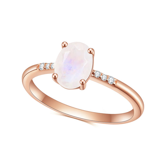 Affordable luxury fashion S925Sterling Silver Inlaid Natural Moonstone Ring Elegant and Simple Gemstone Rose Gold Ring
