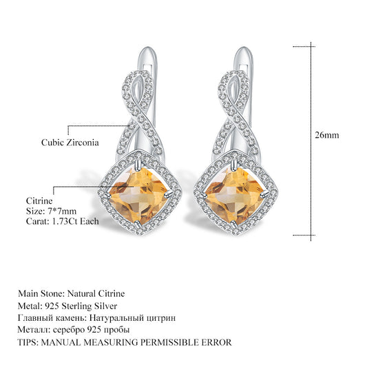 Natural Stone Women's Earrings Jewelry Vintage Personality s925Silver Inlaid Yellow Crystal Earrings Gemstone Drop Earrings
