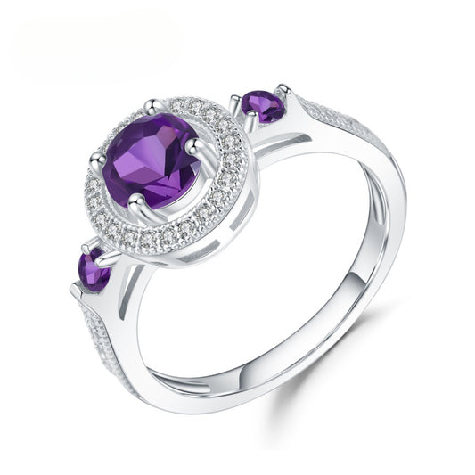 Design Sense Light Luxury Natural Amethyst Ring for Women Elegant Inlaid Natural Gemstones s925Silver Gemstone Ring