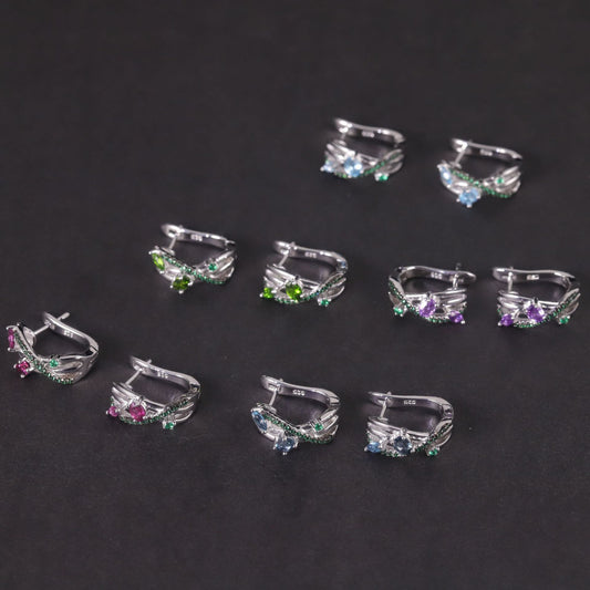 New Design Sense Natural Topaz Earrings s925Silver Cluster Garnet Peridot Amethyst Gemstone Earrings