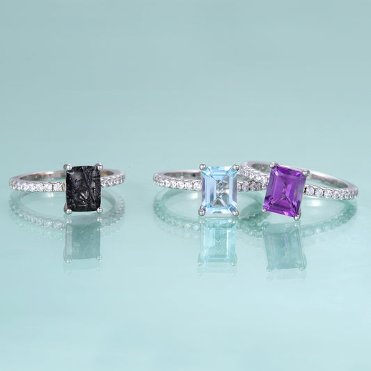 Hot Sale s925Sterling Silver Ring with Garnet Crystal for Women6*8mm Natural Topaz Ring Square