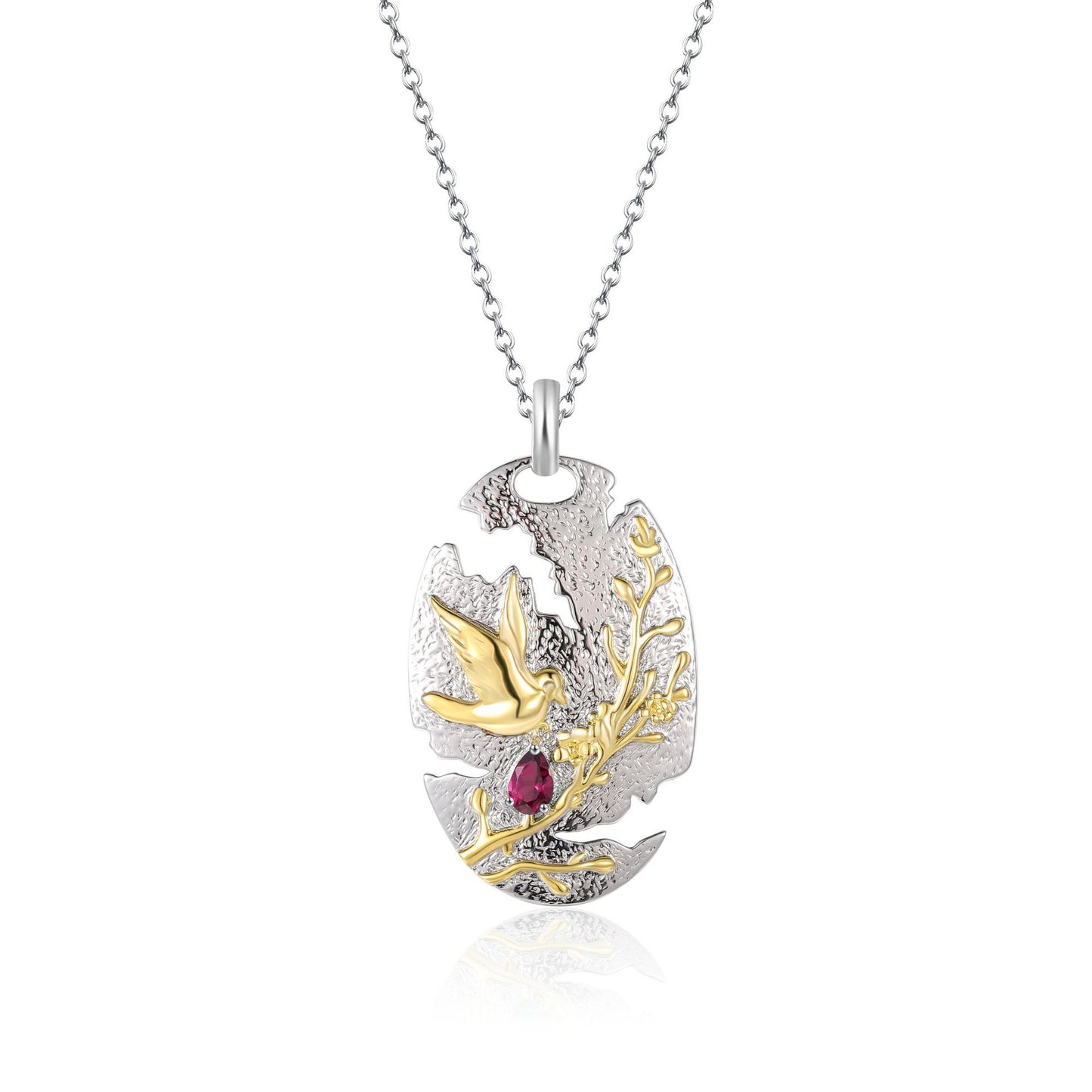 Original Design Niche Unique Pendant S925Sterling Silver Leaf Natural Translucent Chrysoprase Garnet Necklace