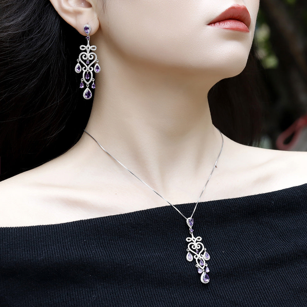 Designer Luxury Gemstone Earrings French Romantic High-end Feel s925Silver Natural Amethyst Earrings Drop Earrings