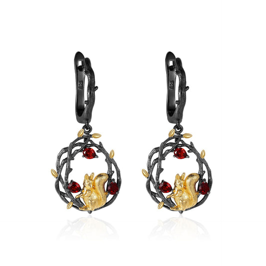 Original Design Natural Crystal Translucent Garnet Earrings925Sterling Silver Squirrel Natural Style Earrings ins Good-looking