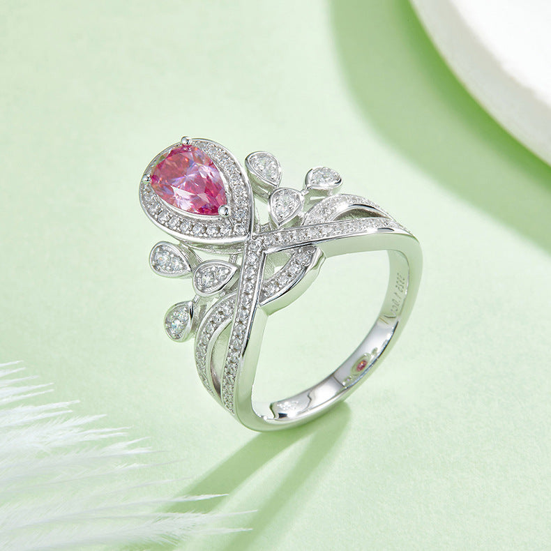 Luxurious Crown Water Drop Ring s925Silver Inlaid Colorful Moissanite Ring Band GRA Certificate New Style Ring for Women