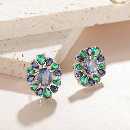 Spring and summer popular luxury crystal earrings gift s925Sterling Silver Inlaid Colorful Gemstone Stud Earrings New Style