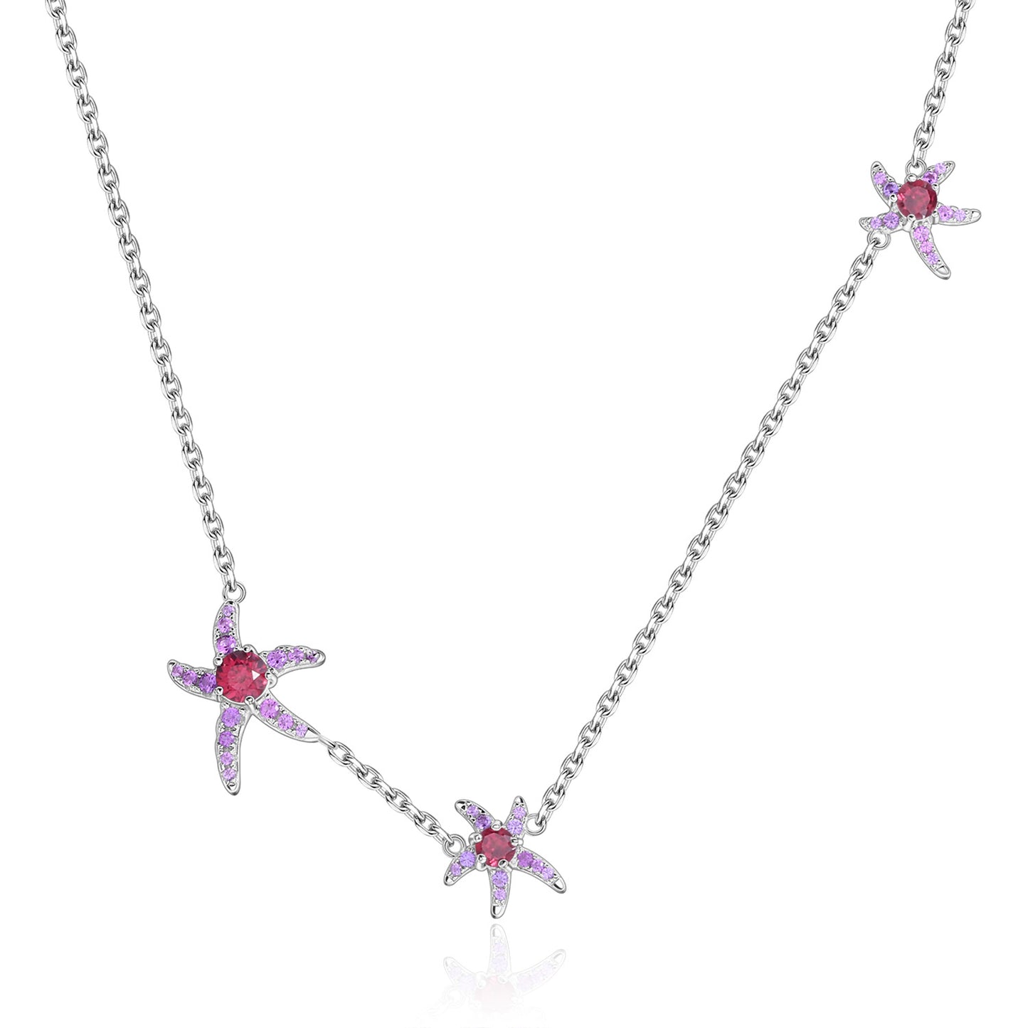 Unique Niche Starfish Necklace Irregular925Sterling Silver Inlaid Natural Amethyst Garnet Necklace Clavicle Chain