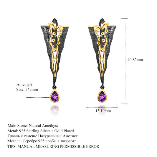 Designer High-End Gemstone Earrings Italian Craftsmanship Retro925Silver Natural Amethyst Earrings Drop Earrings