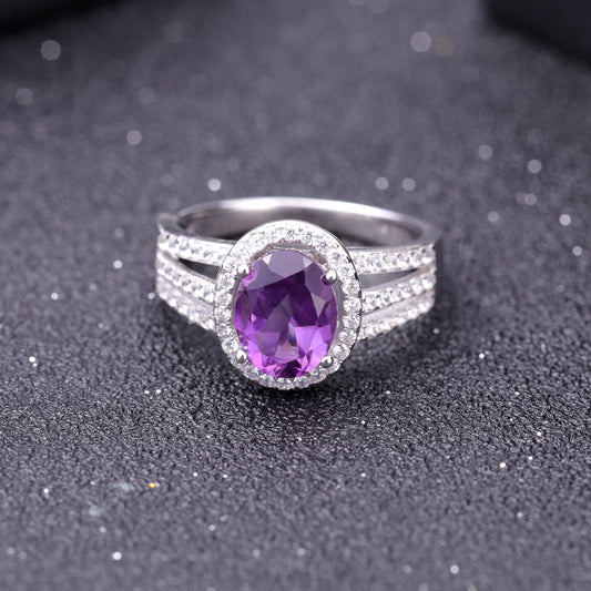 Light Luxury Jewelry Amethyst Ring for Women Fashionable and Unique s925Silver Inlaid Natural Gemstone Ring