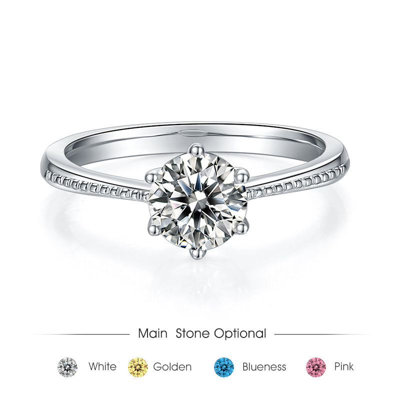 Straight Arm Beaded Promise Ring D Color s925Sterling Silver Inlaid1Carat Moissanite Wedding Ring Cross-Border Hot Sale