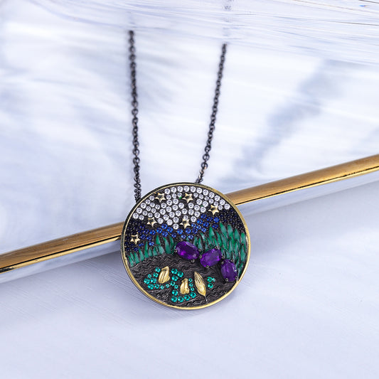 Natural Amethyst Pendant with a Niche High-End Feel925Sterling Silver Jewelry Original Design Gemstone Necklace