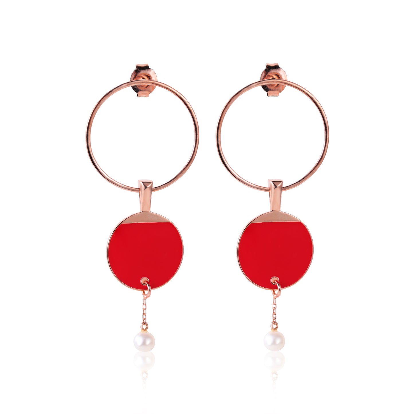 Freshwater Pearl Round Earrings Face-Slimming Drop Earrings925Silver Red Fashionable Elegant Trendy Women's Summer Earrings