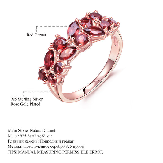 New Design Sense Natural Gemstone Ring Fashion s925Silver Rose Gold Plated Garnet Ring