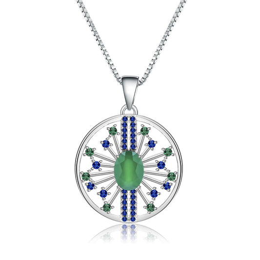 Designer Natural Gemstone Pendant High-End Vintage Style925Silver Natural Gemstone Green Agate Necklace Pendant