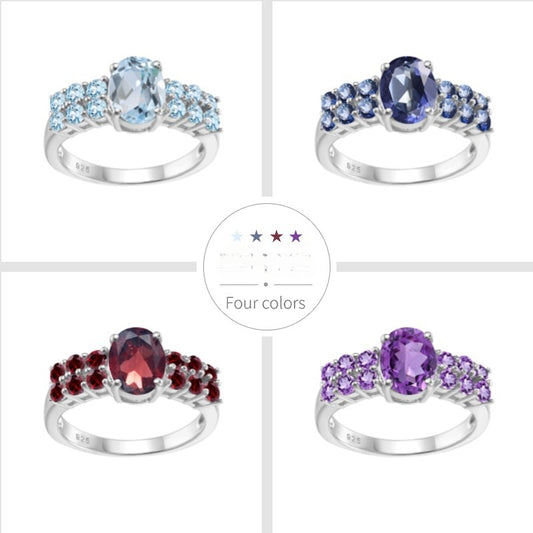 Unique Colorful Gemstone Ring s925Sterling Silver Inlaid Natural Topaz Garnet Crystal Ring Vintage