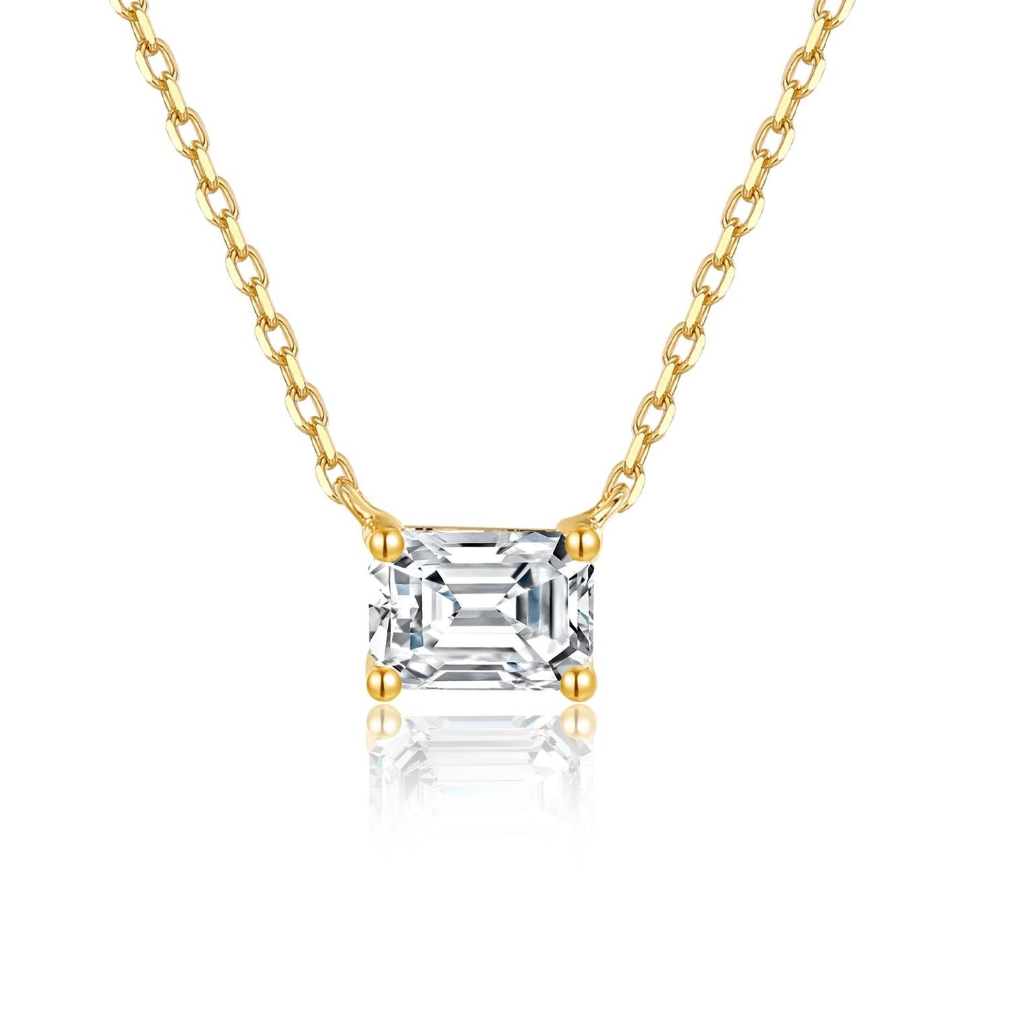 Fashion14k Gold Necklace with Cultivated Diamonds0.5Carat Emerald Cut k Gold Platinum Real Diamond Collarbone Chain