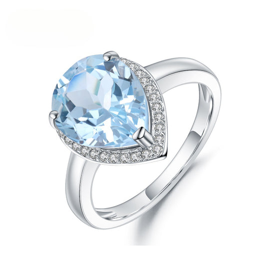 Natural Gemstone Topaz Ring Luxurious and high-end feel s925Sterling Silver Inlaid Natural Gemstone Ring