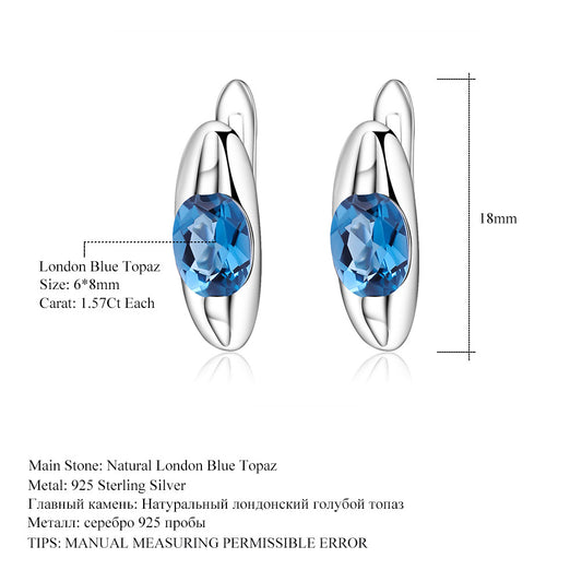 Fashion Natural Stone Earrings Simple Personality s925Silver Earrings Colorful Gemstone Topaz Drop Earrings