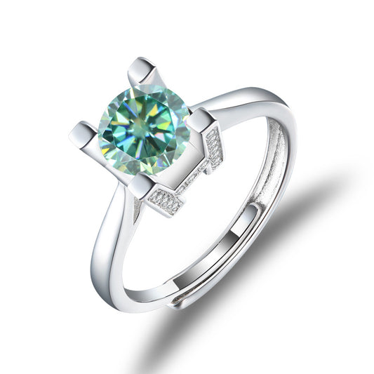 Green Moissanite1Carat Letter Inlaid Ring Set GRA Certificate s925Silver Adjustable Gemstone Ring
