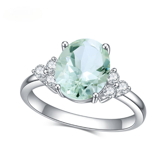 s925Sterling Silver Natural Green Amethyst Ring TikTok Fashionable Elegant Light Luxury Inlaid Natural Gemstone Ring