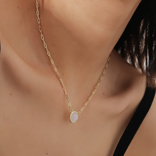 ins Natural Cream Blue Moonstone Necklace s925Sterling Silver Inlaid Gemstone Expandable Long Section Chain