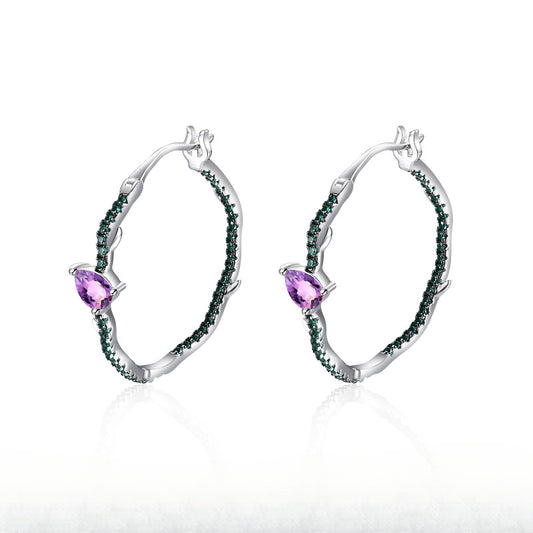 Thorn Bud Designer High-end Earrings s925Sterling Silver Inlaid Natural Gemstone Amethyst Stud Earrings Thin