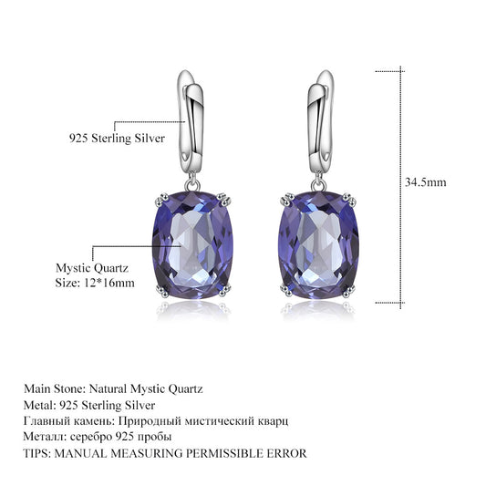 Luxury Fashion Colorful Large Carat Gemstone Earrings Personality Temperament s925Silver Inlaid Coated Crystal Stud Earrings