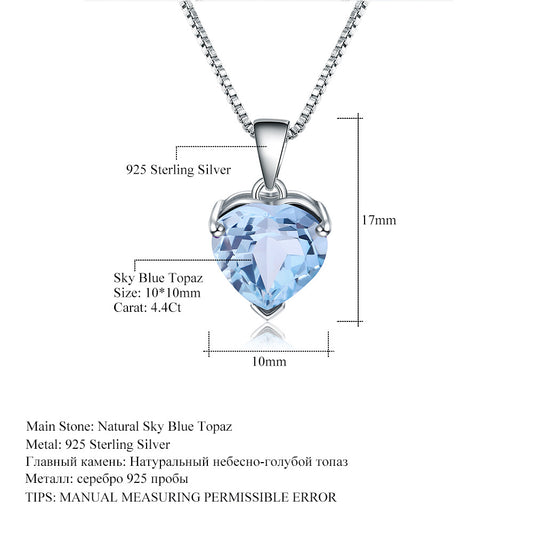 Factory Direct Supply Inlaid Topaz Necklace Heart-shaped design s925Sterling Silver Natural Gemstone Pendant Necklace
