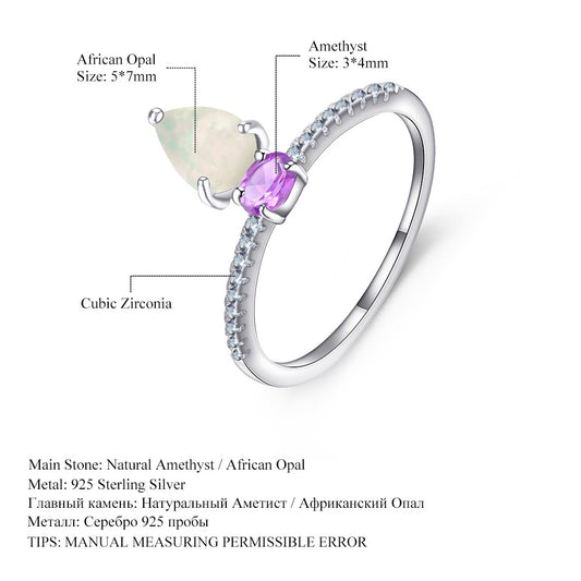 New Fashion Natural Gemstone Ring for Women Simple Temperament s925Sterling Silver Inlaid Opal Ring