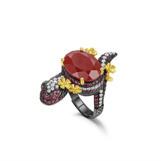 Dark Style Original Design Red Agate Ring17Carat Niche s925Silver Star Ruby Adjustable Ring