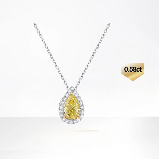 Pear Shaped Yellow Diamond14k Gold Necklace with Cultivated Diamond Water Drop0.58Clavicle Chain k New Style Gold Necklace