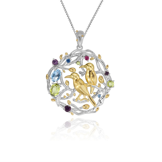 Designer Style High-End Personality Pendant Natural Style Little Bird Design925Silver Natural Gemstone Necklace Pendant