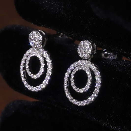 Advanced Sense18k Gold Inlaid Cultivated Diamond Earrings Layered Wear Light Luxury Circle Double Ring9/10/14k Gold Earring Set