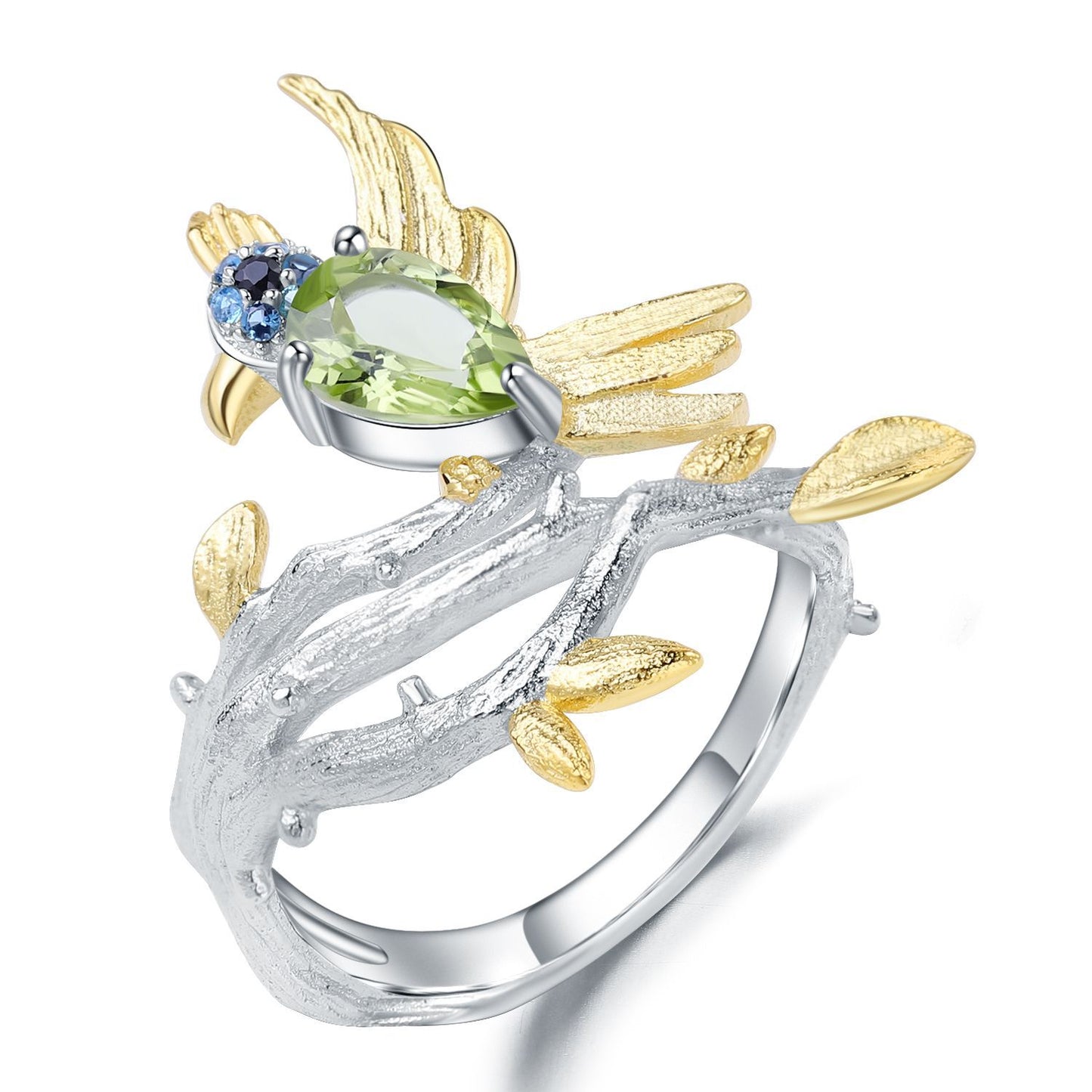 Italian Craft Designer Gemstone Ring Natural Style Magpie Design925Silver Natural Topaz Ring
