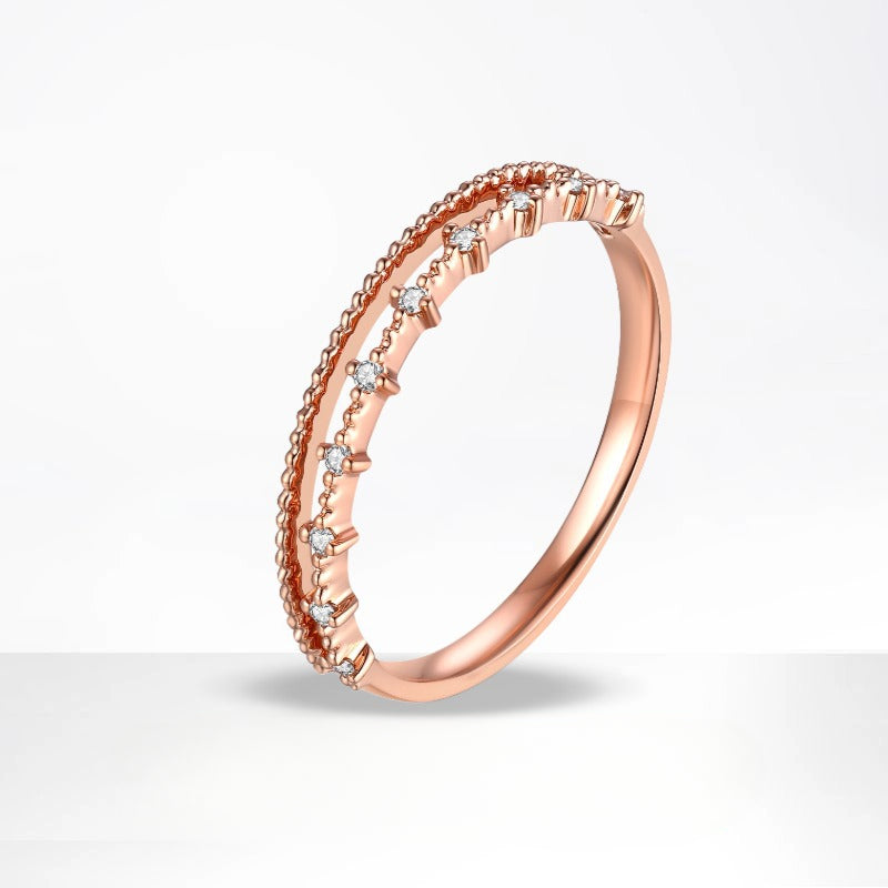 Niche design18k Gold Inlaid Cultivated Diamond Ring Rose Gold Diamond k Gold Ring Diamond Ring ins Wind Female