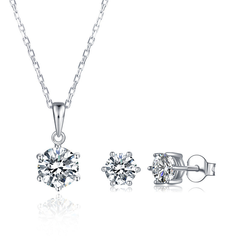 Classic Simple Pendant GRA Certificate925Sterling Silver Six-Claw Inlaid Moissanite Earrings Necklace Set
